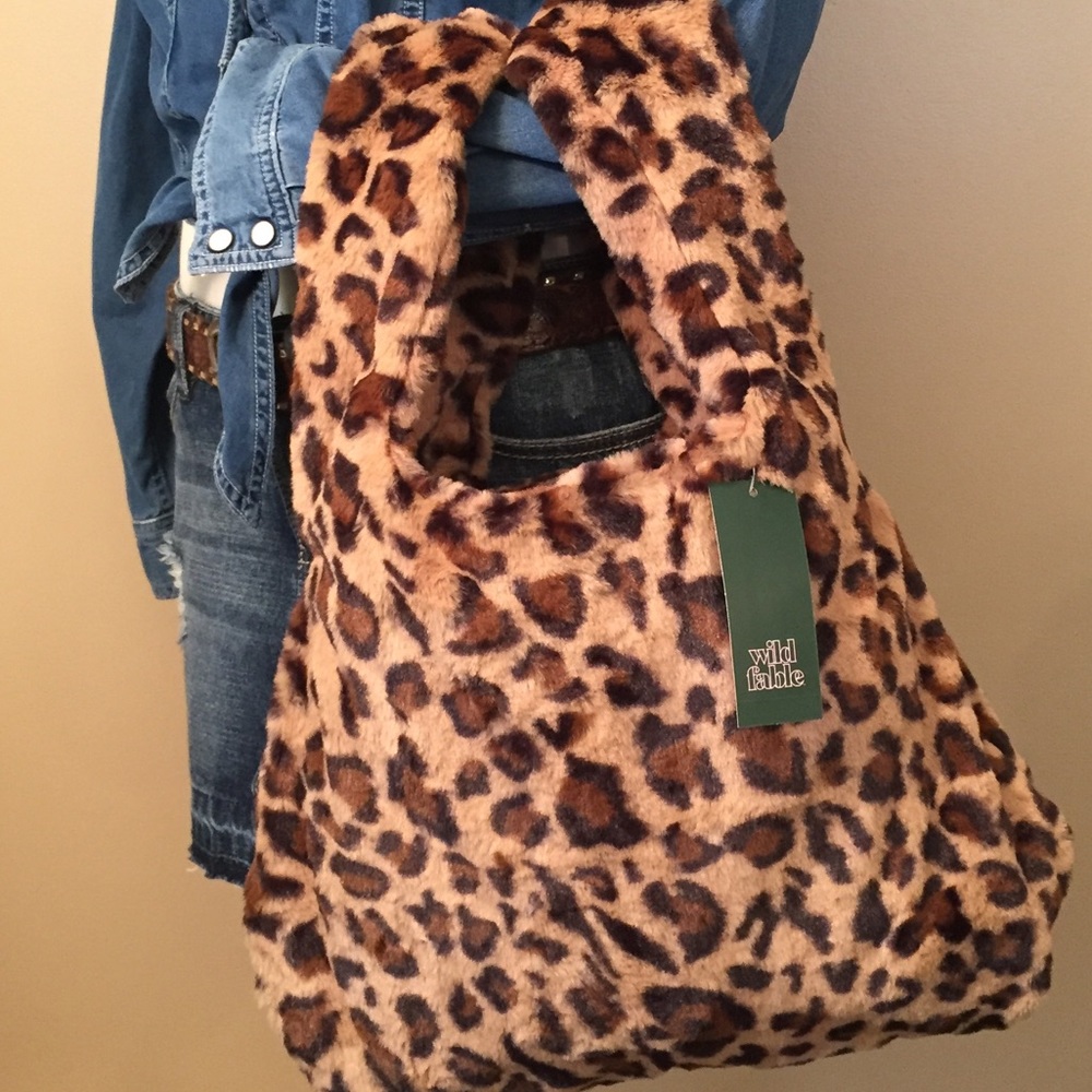 Animal Print Tote Bag Leopard Faux Fur Handbag - Picture 4 of 8